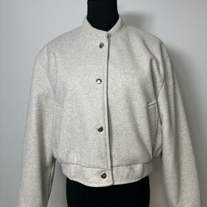 Zara Cream Bomber Jacket Button Up Soft Material Fall/Spring Jacket